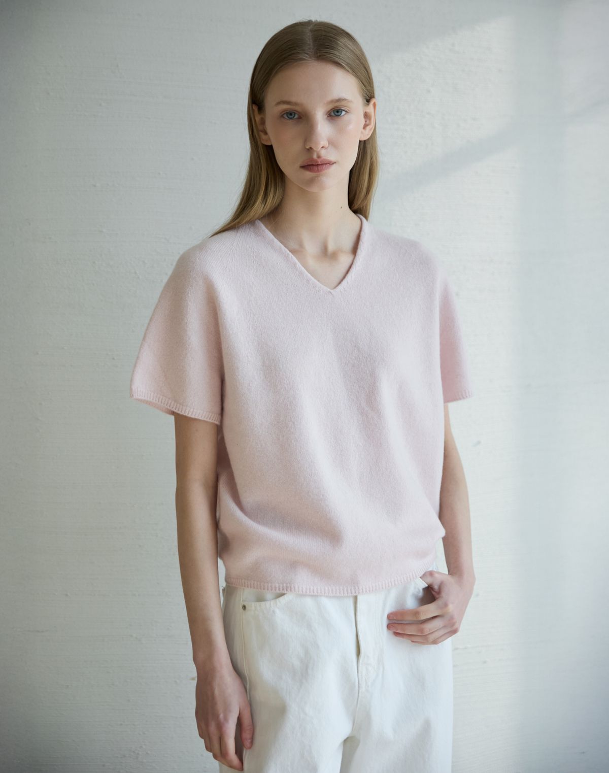 누토프(NUTOFFE) Wholegarment Wool Short Sleeve Knit_Pink