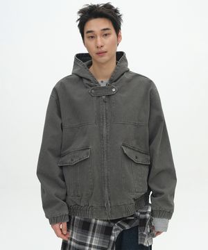 컴포트 비조 포인트 멀티 빅 포켓 코튼 후드 집업 자켓 [차콜]