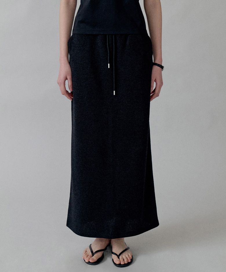 Pile Jersey Maxi Straight Skirt_BLACK
