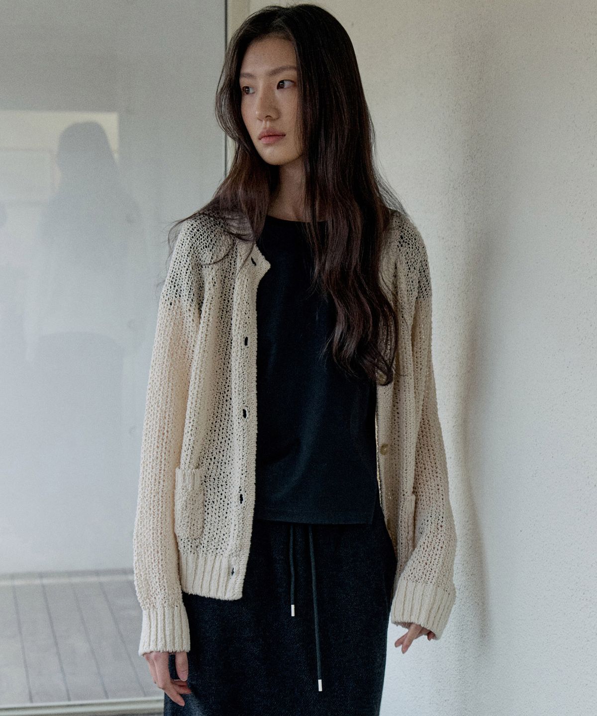 스텝어라운드(STEP AROUND) Net Cotton Cardigan_IVORY