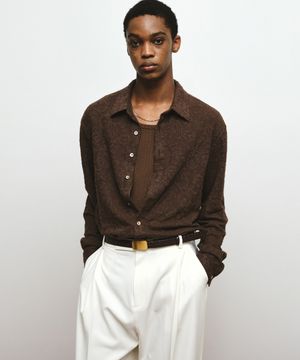 플라워 자카드 루즈핏 셔츠 (브라운)