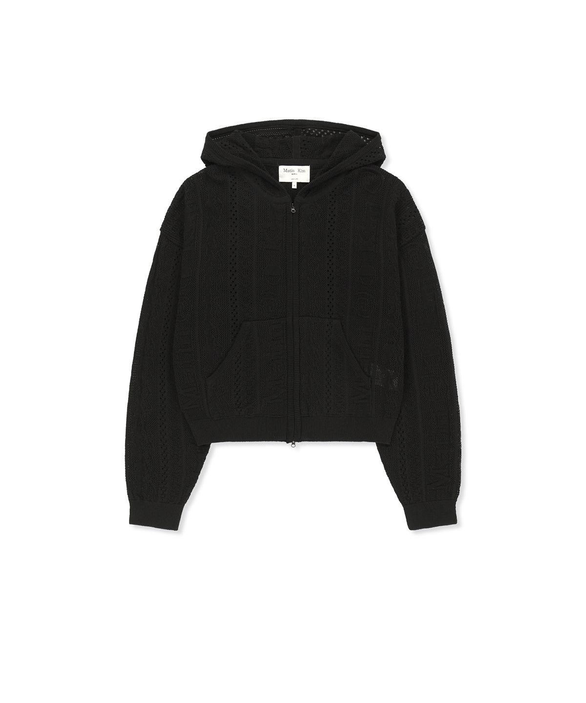 MUSINSA | MATIN KIM MESH LOGO KNIT HOODY ZIP UP IN BLACK