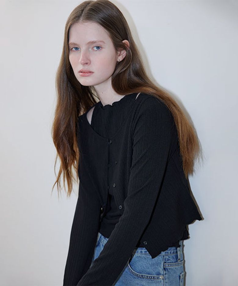 Fluid ribbed cardigan set [KNSS06CD02]_Black