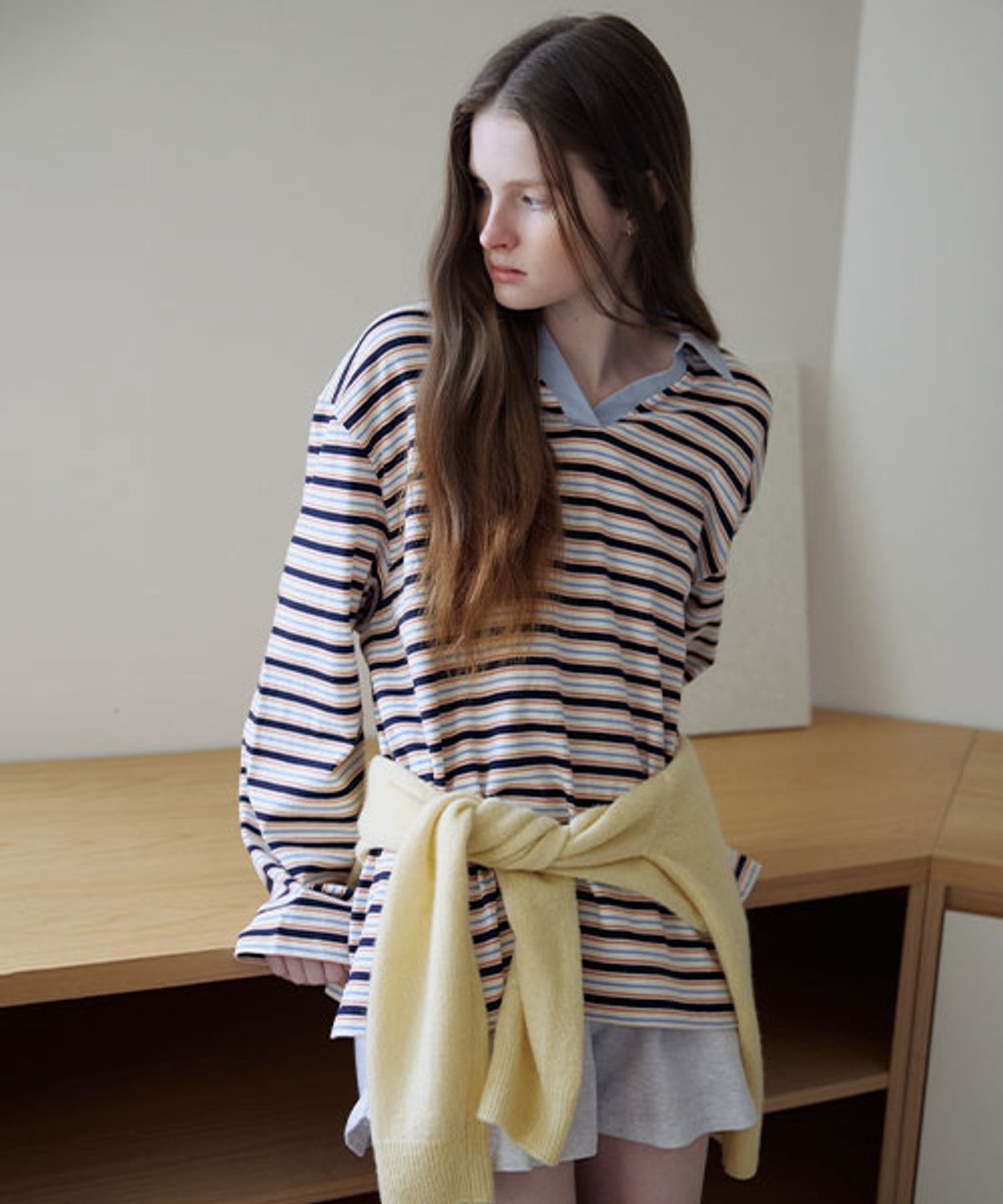 노운베러(KNOWNBETTER) Stripe open collar T-shirt [KNSS06TS22]_Orange