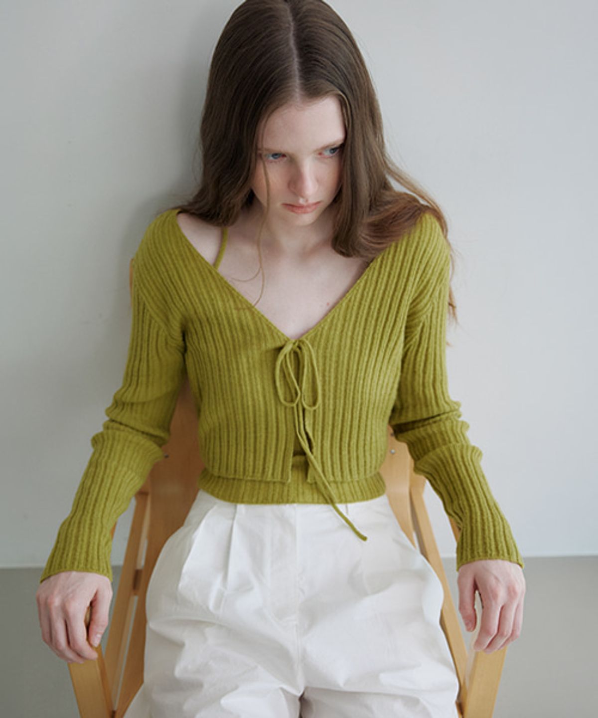 노운베러(KNOWNBETTER) Sheer layered cardigan set [KNSS06CD10]_Olive