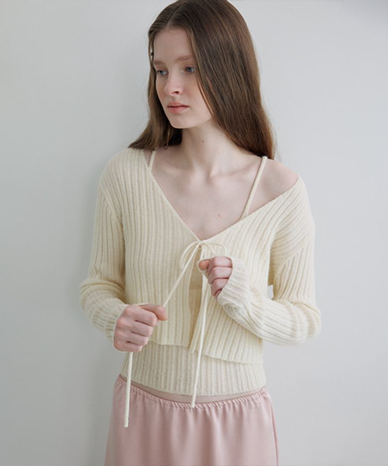 Sheer layered cardigan set [KNSS06CD09]_Butter