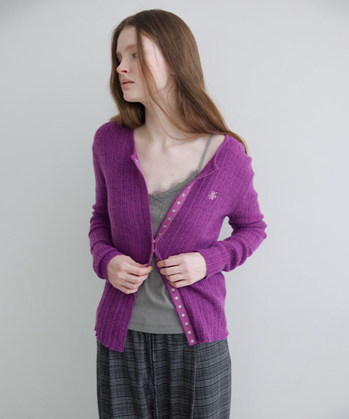 노운베러(KNOWNBETTER) Pleats button cardigan [KNSS06CD12]_Purple