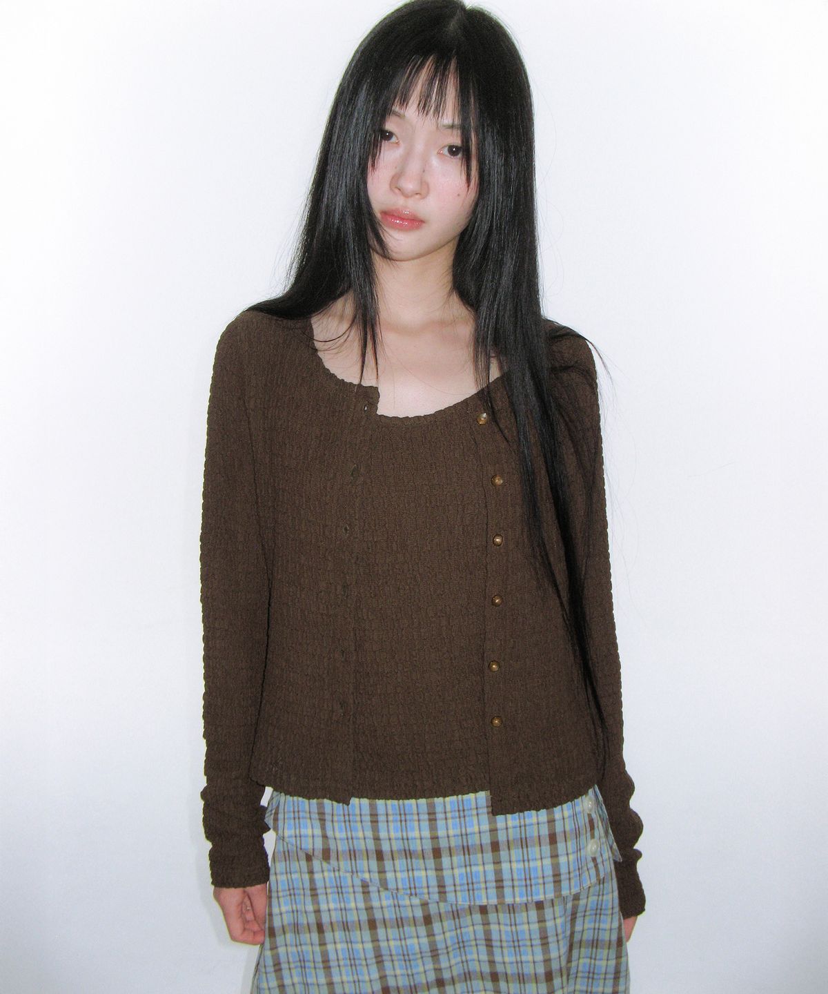 아메스 월드와이드(AMES-WORLDWIDE) WRINKLED CARDIGAN & SLEEVELESS SET-UP BROWN