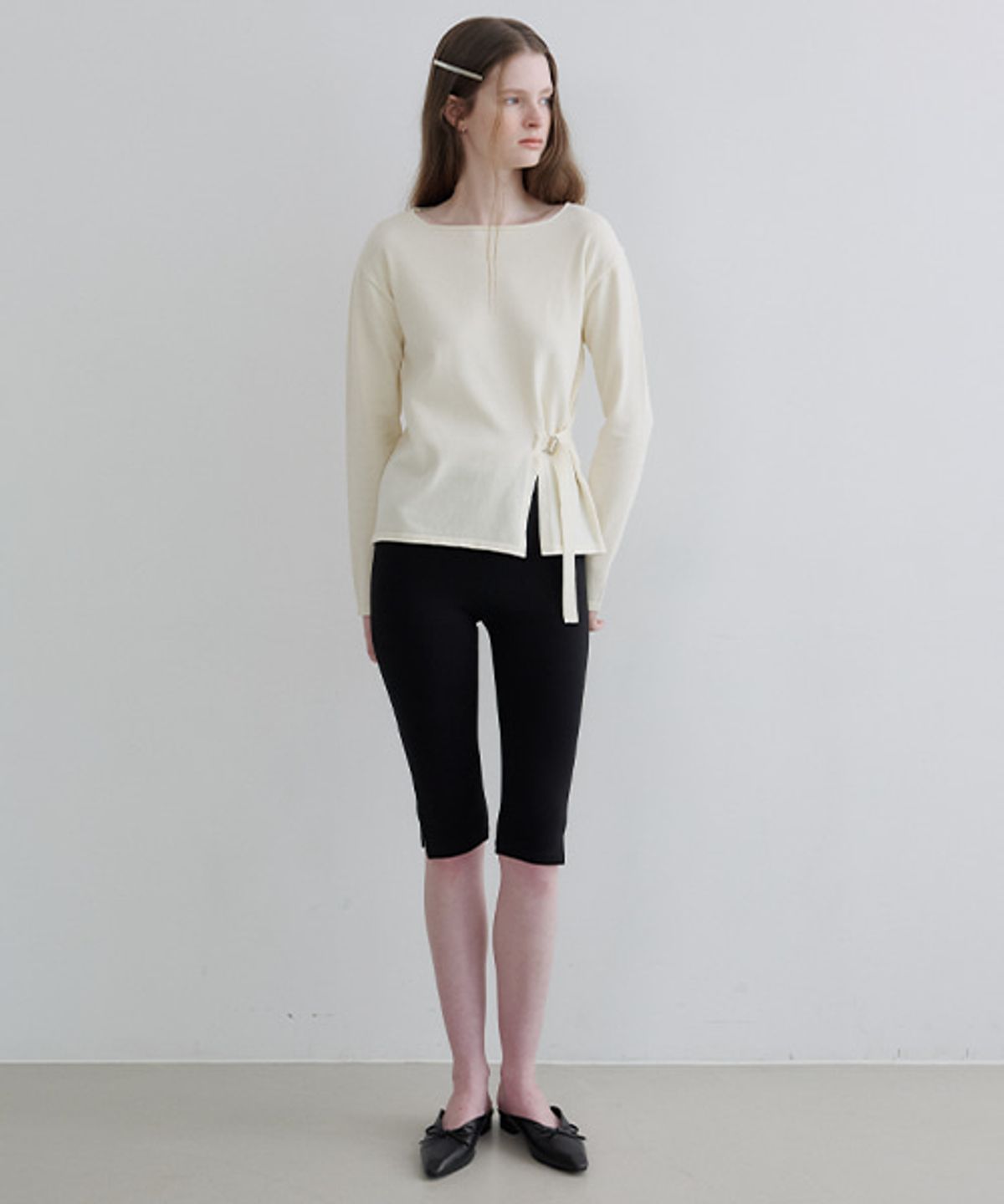 노운베러(KNOWNBETTER) Waist belt longsleeve knit top [KNSS06KN03]_Butter