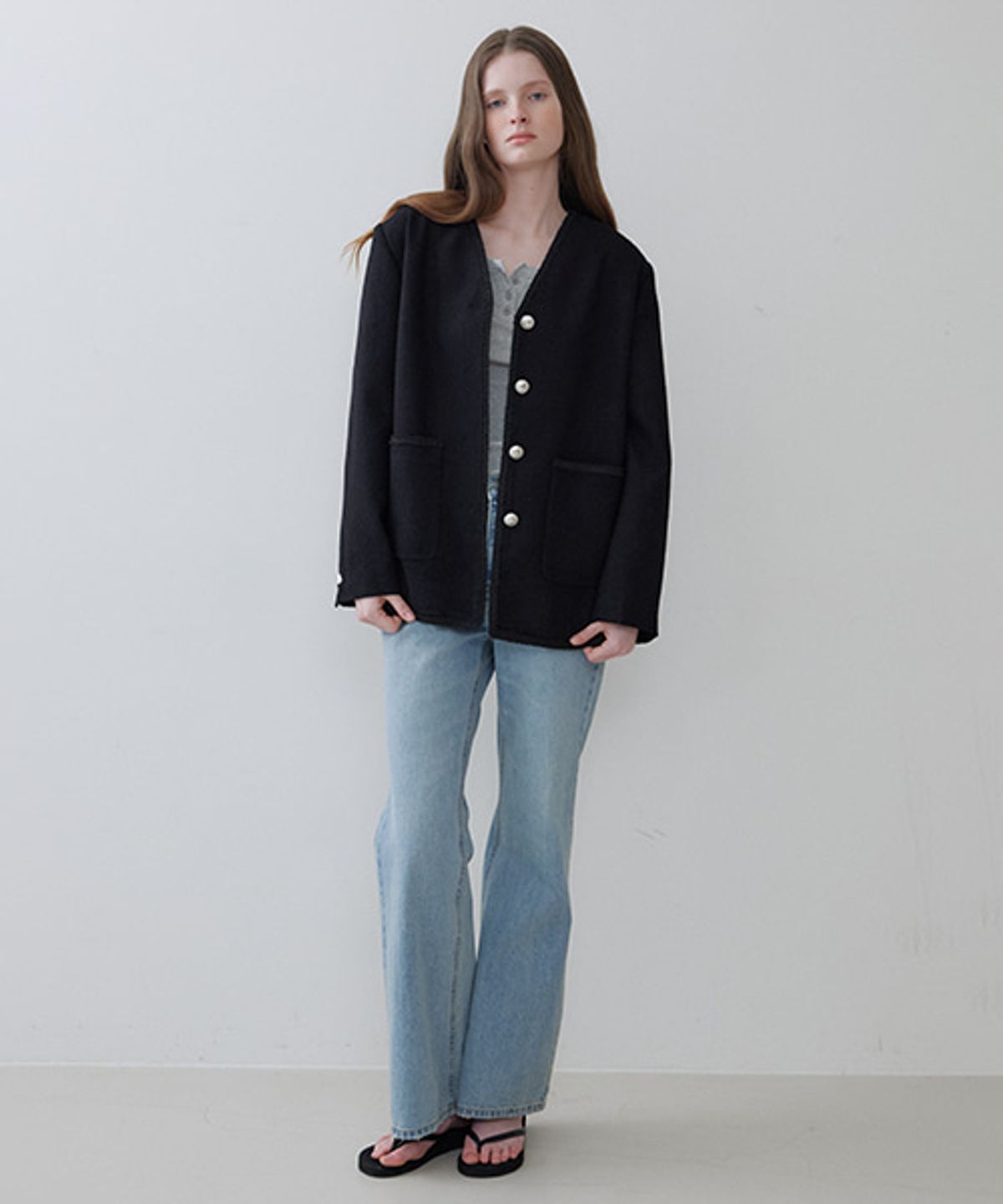 노운베러(KNOWNBETTER) V-neck tweed jacket [KNSS06JK06]_Black