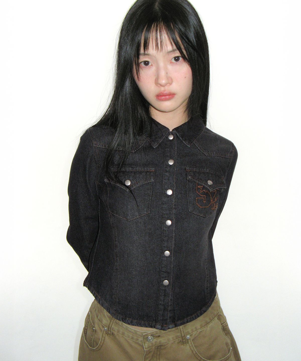 아메스 월드와이드(AMES-WORLDWIDE) 3/4 SLEEVE DENIM SHIRTS BLACK