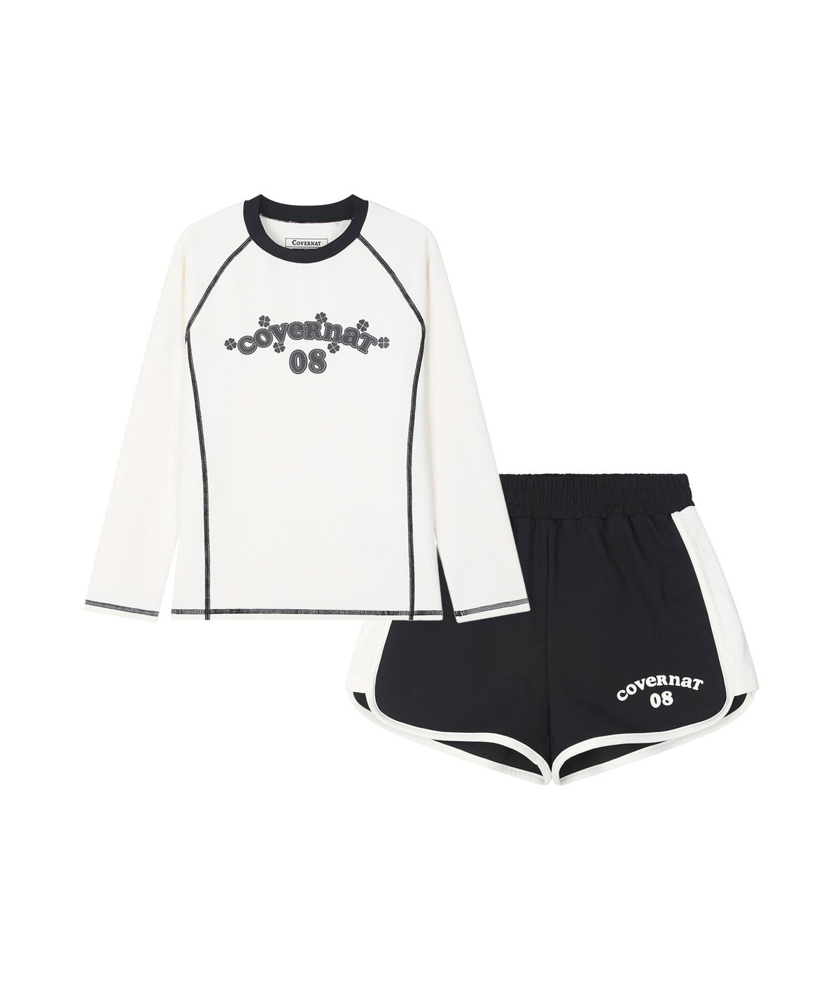 커버낫 키즈(COVERNAT KIDS) 플라워 쿠퍼로고 래쉬가드 셋업 아이보리 CK2602RG60IV