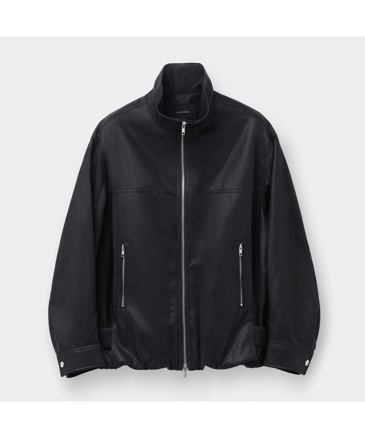 커스텀멜로우(CUSTOMELLOW) Black Faux Leather Highneck Jacket CWUAM26313BKX