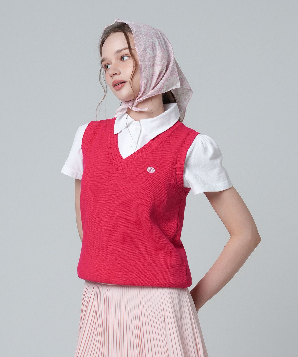 몽버디 골프(MONBIRDIE GOLF) 클라우드 브이넥 베스트 HOTPINK