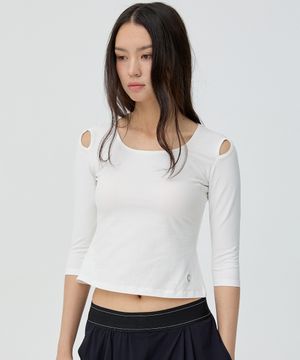 스퀘어넥 숄더 컷아웃 필로가 슬리브 (White)