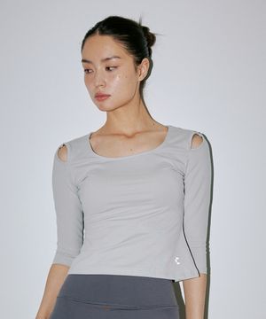 스퀘어넥 숄더 컷아웃 필로가 슬리브 (Grey)