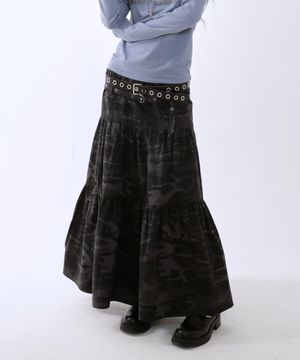 립스탑 플레어 스커트 [블랙 카모]