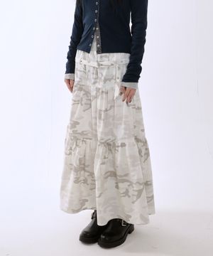 립스탑 플레어 스커트 [화이트 카모]