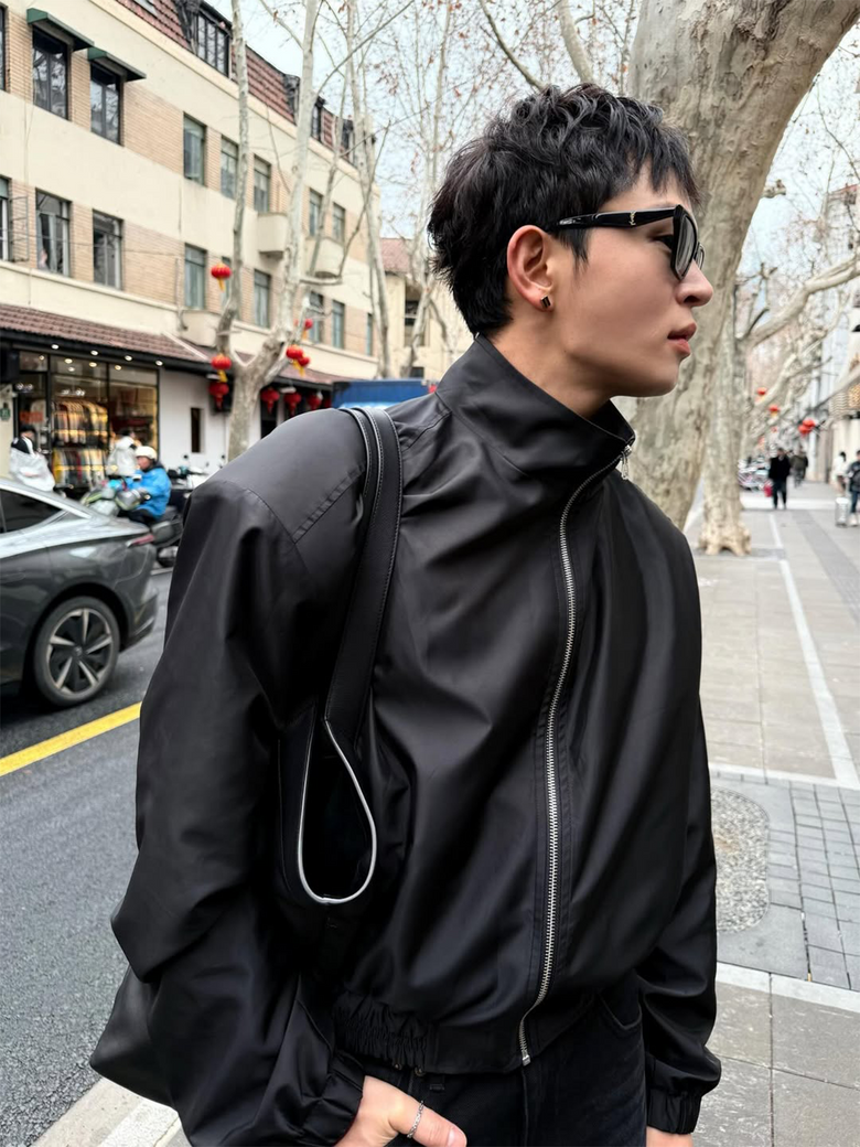 크롭 새틴 블루종