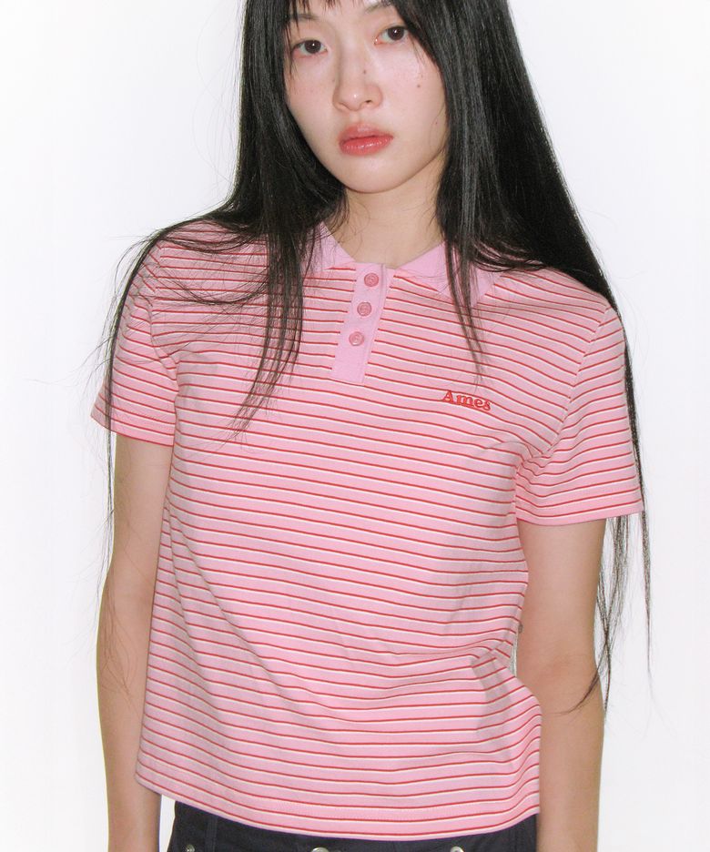 BASIC STRIPE COLLAR TEE PINK