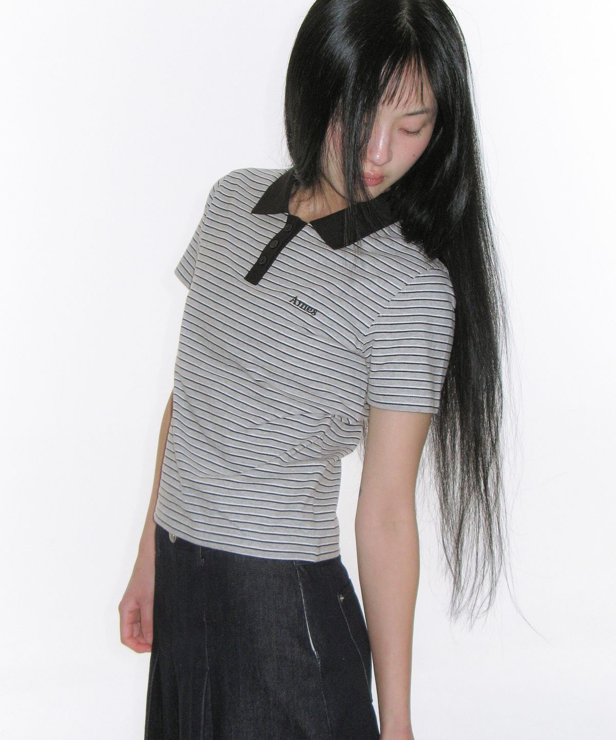 아메스 월드와이드(AMES-WORLDWIDE) BASIC STRIPE COLLAR TEE GREY