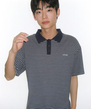 BASIC STRIPE COLLAR TEE NAVY
