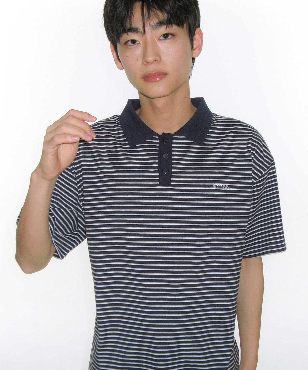 아메스 월드와이드(AMES-WORLDWIDE) BASIC STRIPE COLLAR TEE NAVY