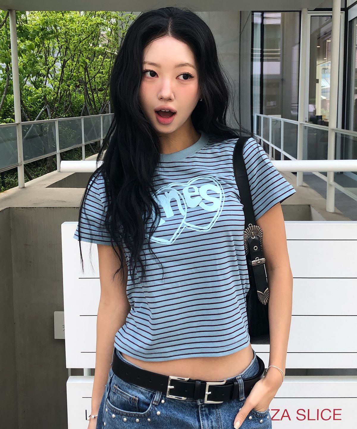 아메스 월드와이드(AMES-WORLDWIDE) HEART SPRAY STRIPE TEE BLUE