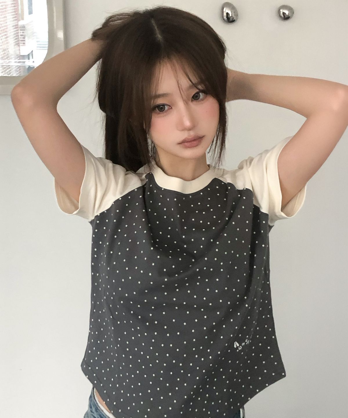 아메스 월드와이드(AMES-WORLDWIDE) TWINKLE RAGLAN CROP TEE CHARCOAL