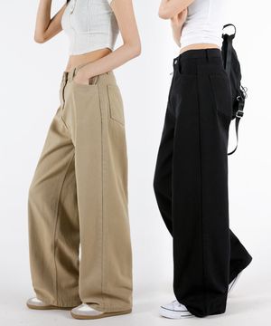 여자 숏롱 워싱코튼 일자 와이드팬츠 4COLOR