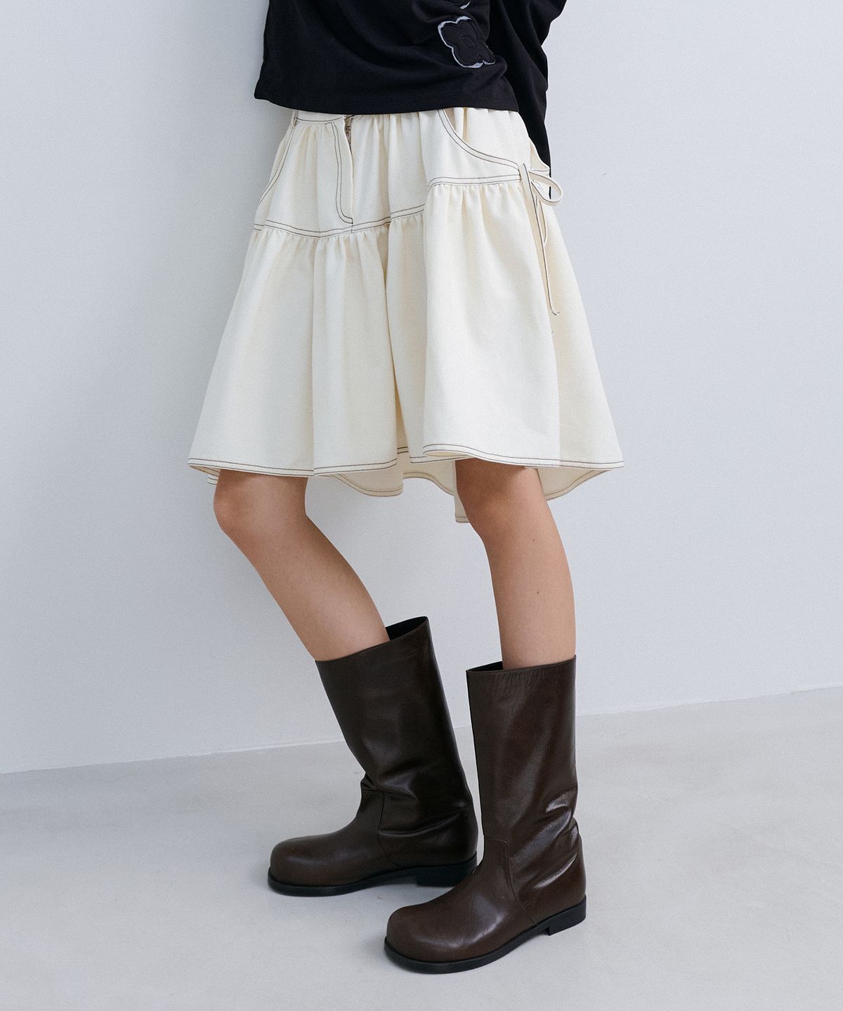 에핑글러(EPINGLER) RIBBON FLARE SKIRT - IVORY