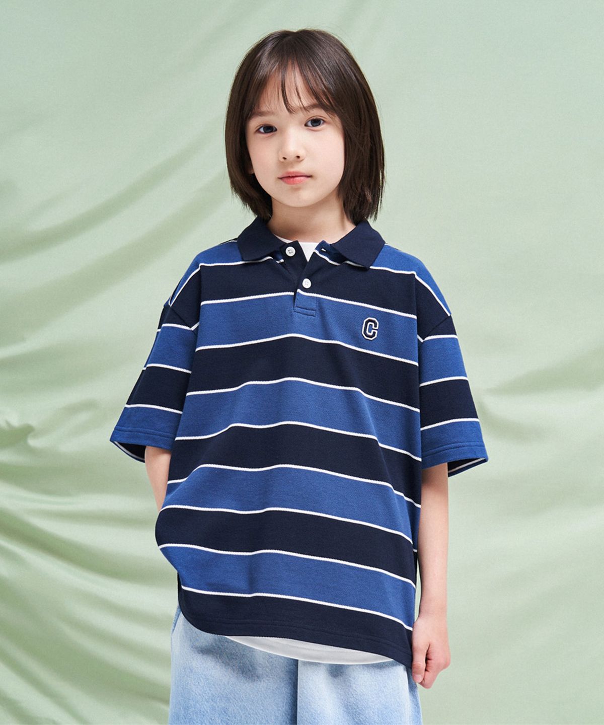 커버낫 키즈(COVERNAT KIDS) C로고 스트라이프 카라티셔츠 네이비 CK2602ST30NA