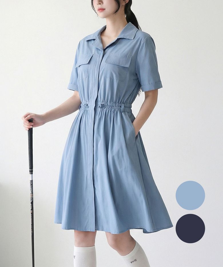 여름 기능성 플레어 포켓 스판  여성 반팔 골프 원피스 DQMLOP26