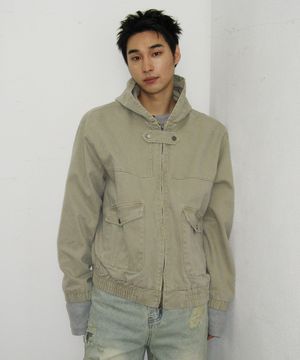 컴포트 비조 포인트 멀티 빅 포켓 코튼 후드 집업 재킷 [베이지]