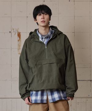 카치온립 체크 아노락 카키브라운