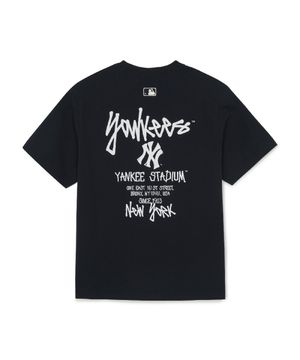 베이직 스트릿 등판레터 오버핏 반팔 티셔츠 NY (Black)