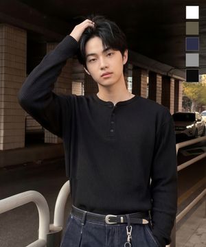 텍스처 헨리넥 긴팔티셔츠 블랙 SJLT2690