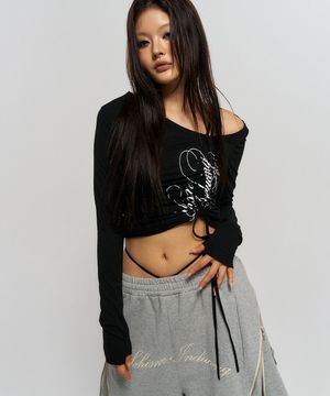 ASSYMETRIC SHIRRED TOP BLACK