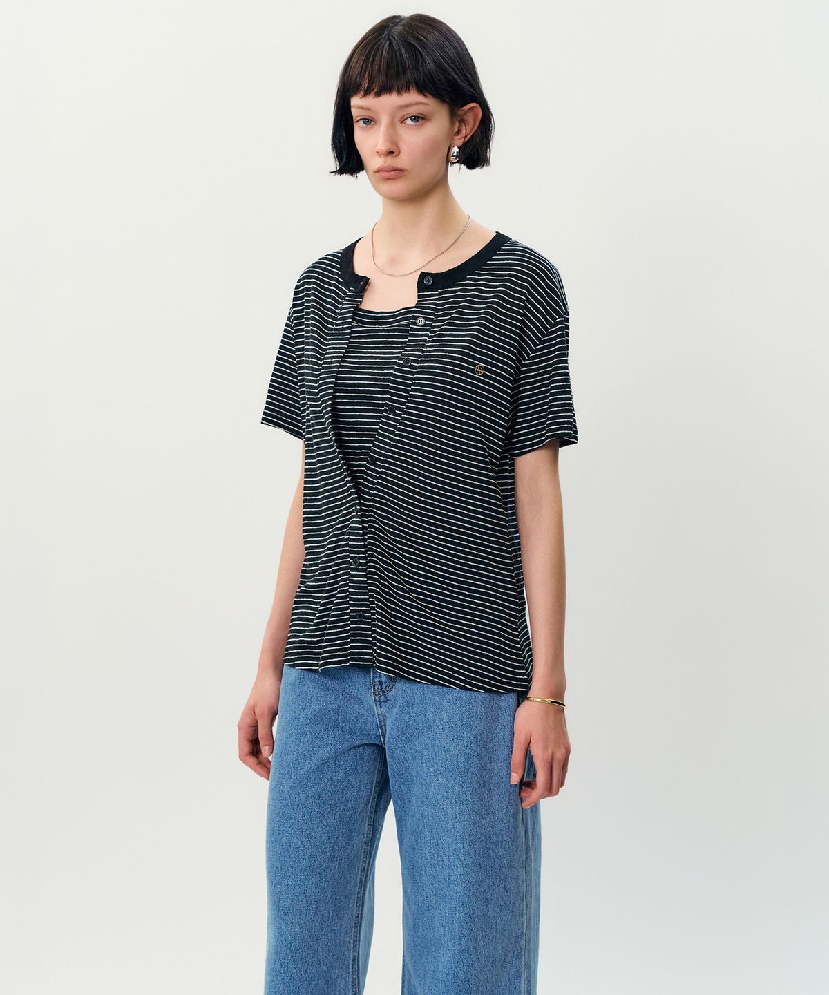 메이버유(MAYVERU) free stripe t-shirt _ Black