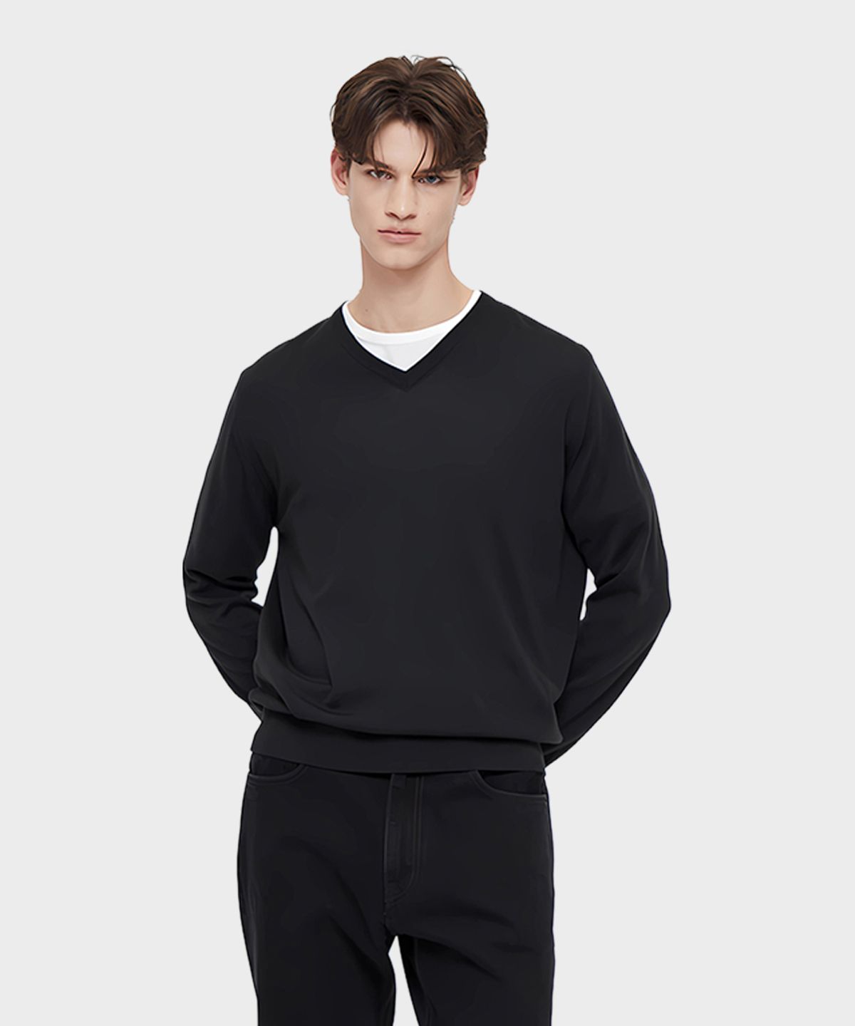 테일던(TAILDERN) Lightweight Wool V-neck Sweater Grey