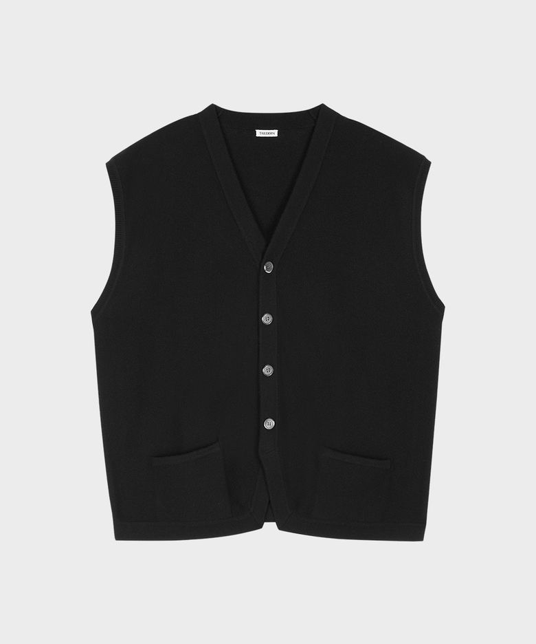 Wool Cashmere Knit Vest Black