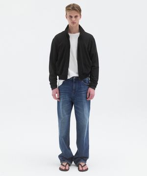 PUNCHED RIB TRACK JACKET - BLACK