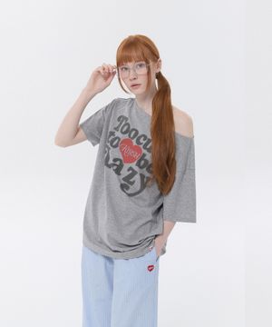 키르시 멜로우 슬로건 그래픽 루즈핏 티셔츠 [멜란지 그레이]
