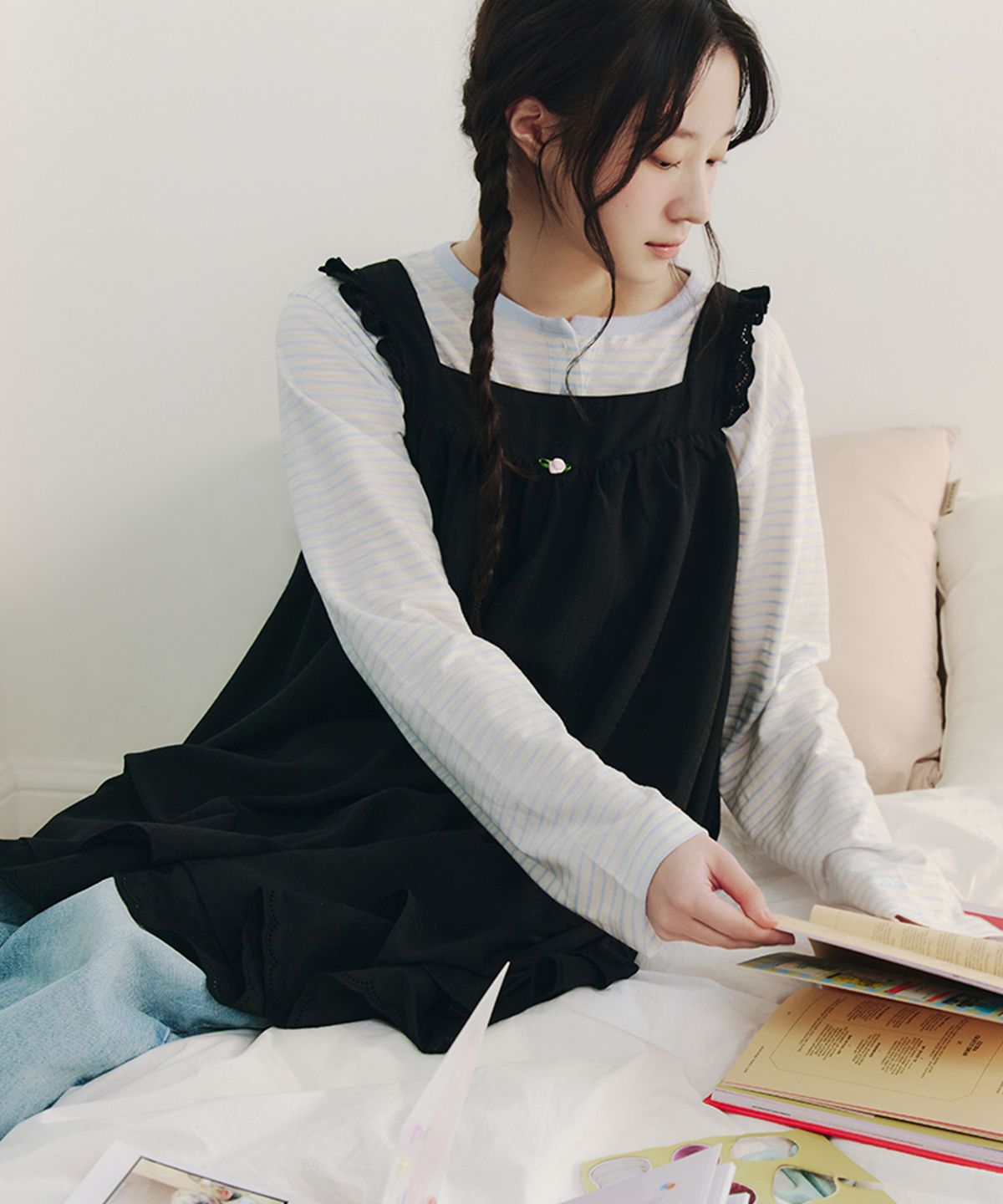 셀리테일즈(CELITAILS) CHECK BABYDOLL DRESS_BLACK