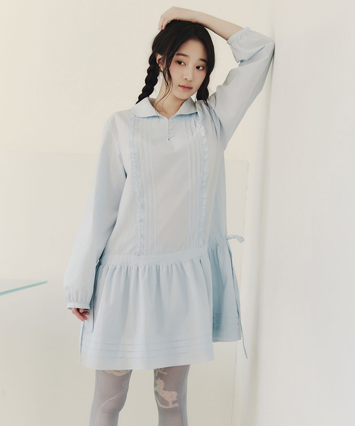 셀리테일즈(CELITAILS) FRILL PIN-TUCK MINI DRESS_SKY BLUE