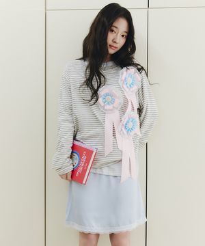 STRIPE HENLEY NECK T-SHIRT_MELANGE