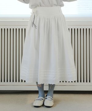 YOKE SHIRRING LONG SKIRT_WHITE