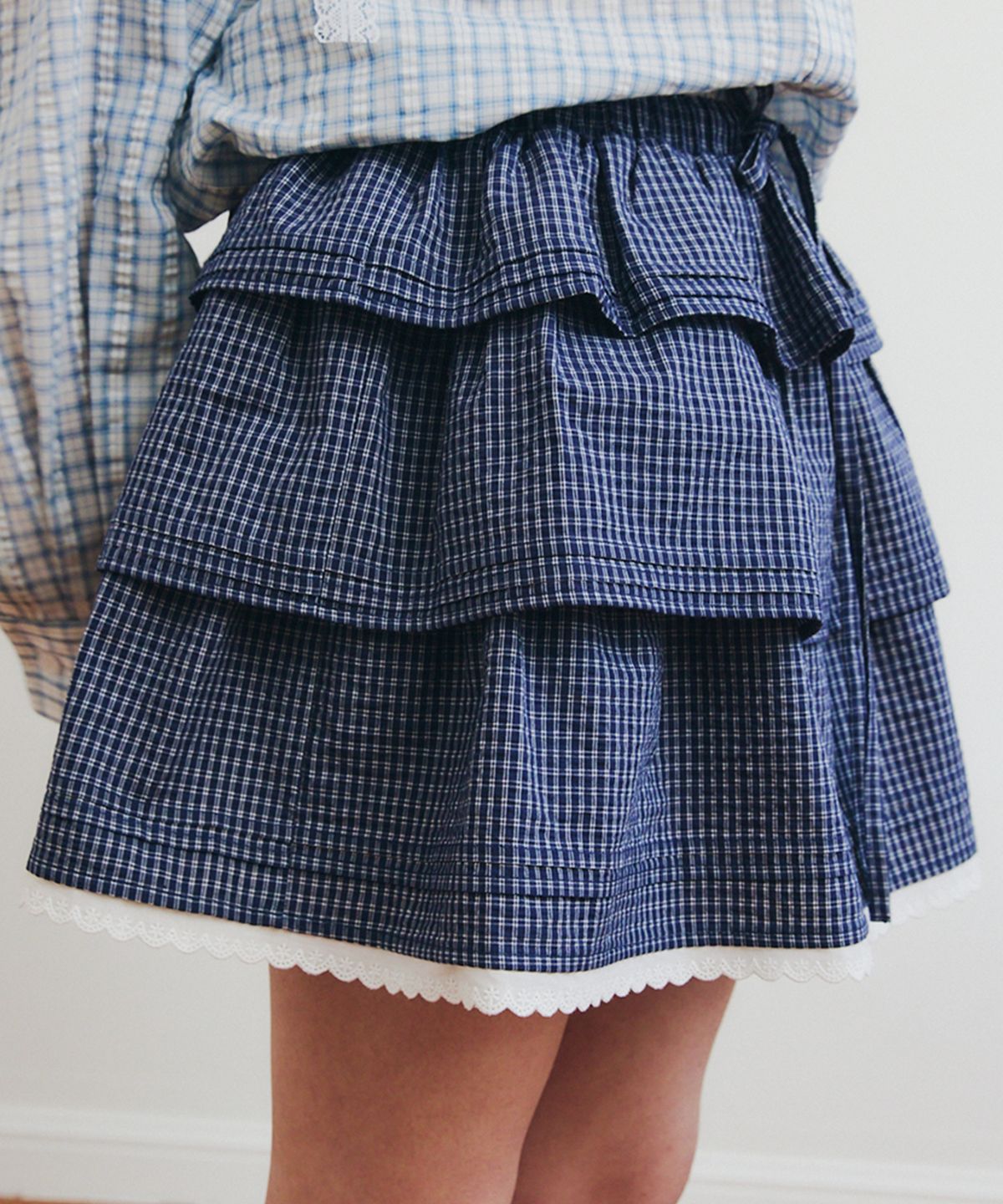 셀리테일즈(CELITAILS) CHECK CANCAN RUFFLE MINI SKIRT_NAVY