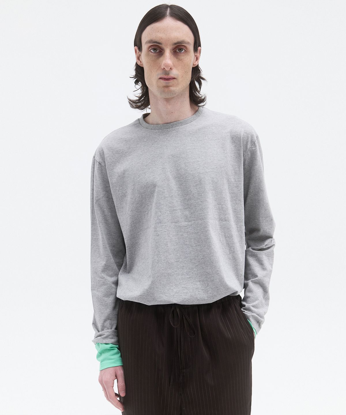 윈더(WINDER) LAYERED SLEEVE JERSEY TOP - MELANGE / GREEN
