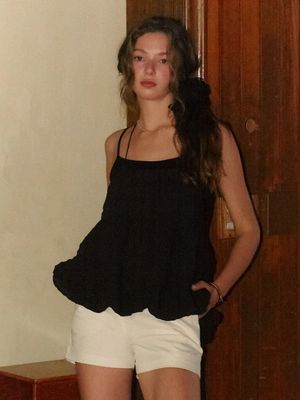 HEN BALLOON STRAP BUSTIER TOP_BLACK